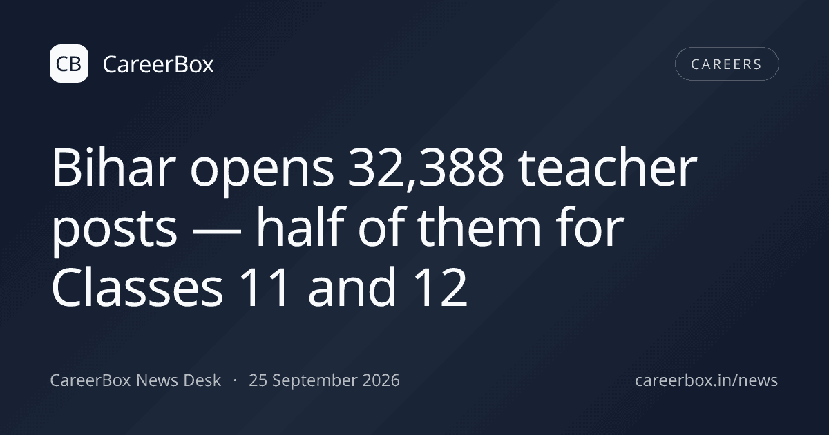 Bihar opens 32,388 teacher posts — half of them for Classes 11 and 12