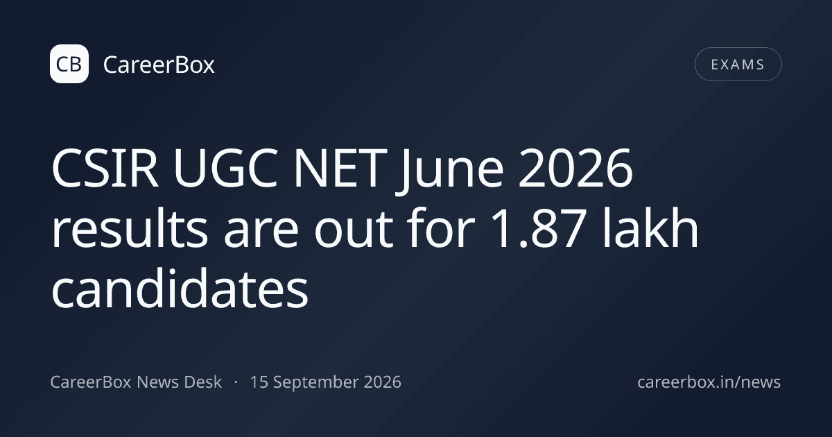 CSIR UGC NET June 2026 results are out for 1.87 lakh candidates