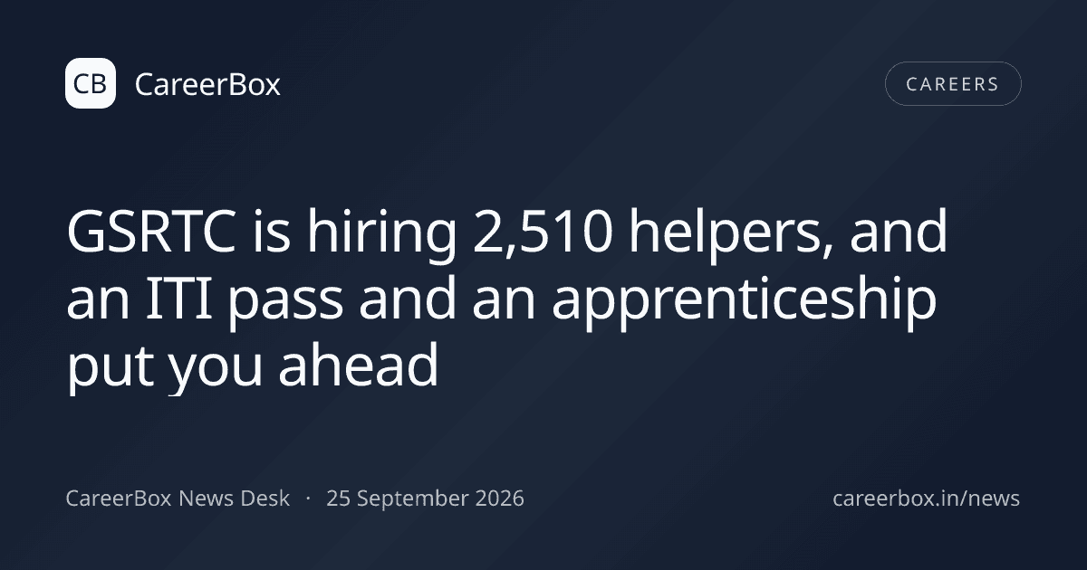 GSRTC is hiring 2,510 helpers, and an ITI pass and an apprenticeship put you ahead